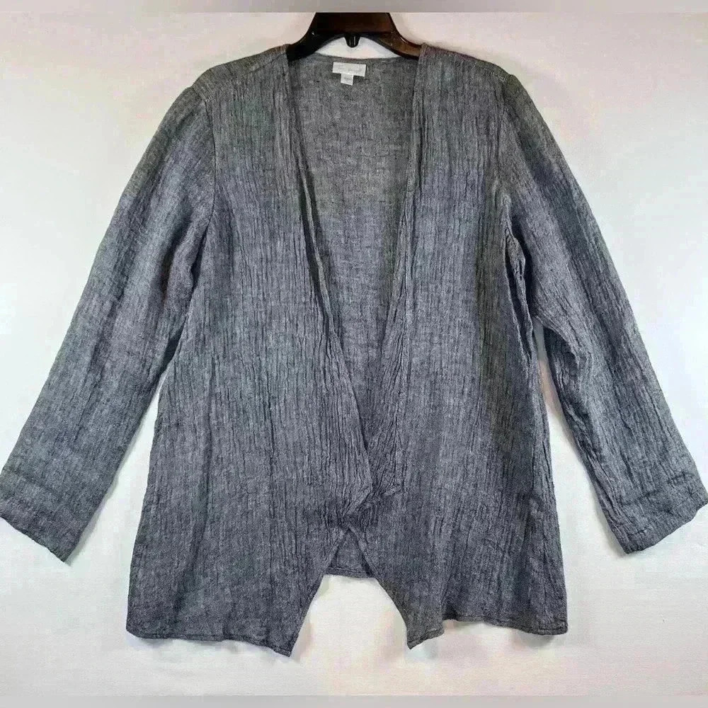 Pure Jill 100% linen size small open front flowy crinkle cardigan black boho